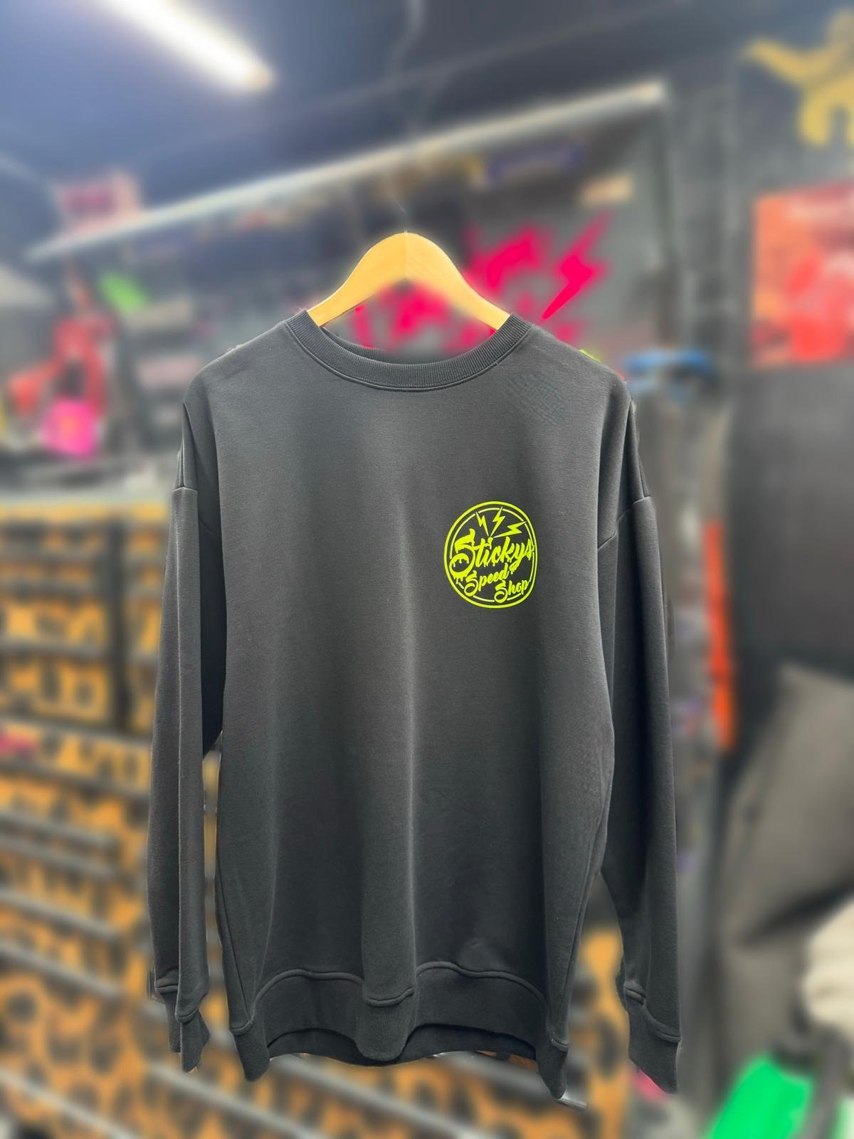 Black and Yellow Sticky Speed Shop Crewneck