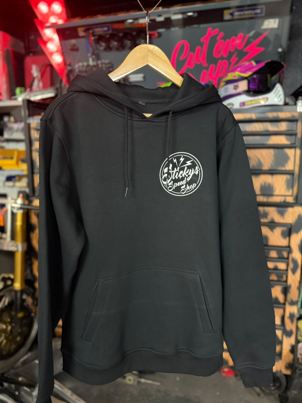 Sticky's Speed Shop SSS Hoodie (White on Black)